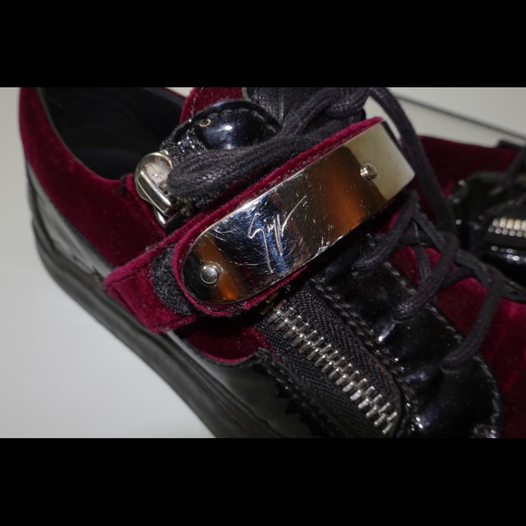 Giuseppe Zanotti Burgundy and Black Velvet Sneakers 37.5 - Picture 7 of 9